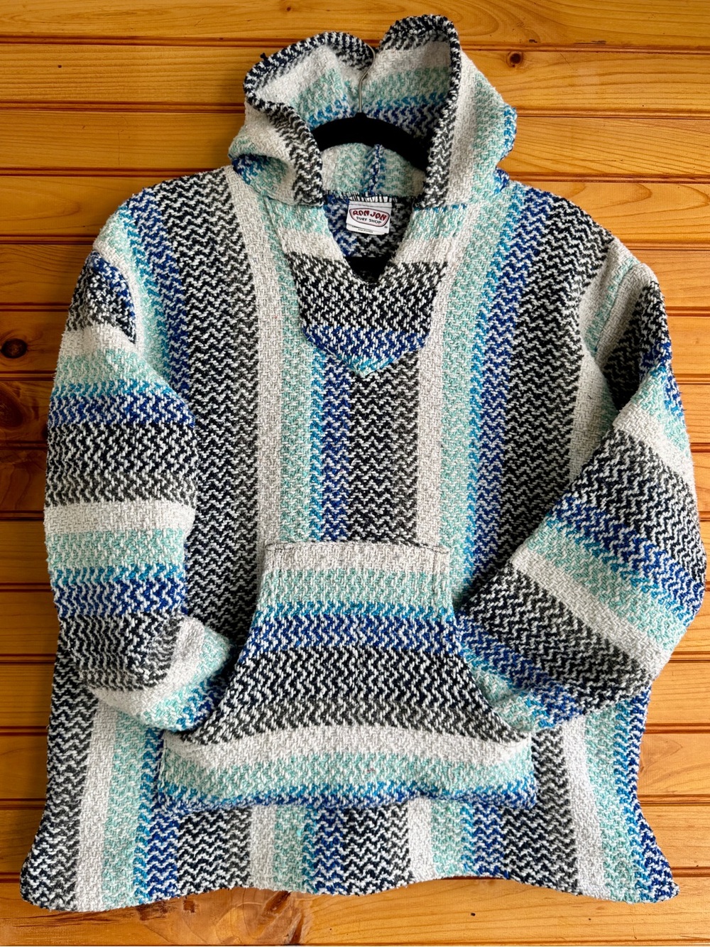 Ron Jon Surf Shop Baja Hoodie Blue Black White Striped Pullover S